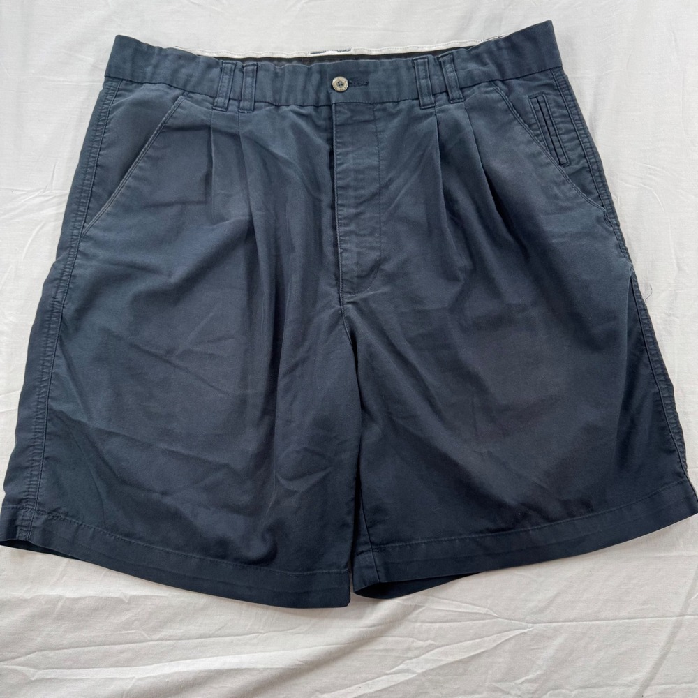 Austin Golf Pleated Shorts 35 Mens Navy Blue Cotton Blend Classic Fit Navy Blue